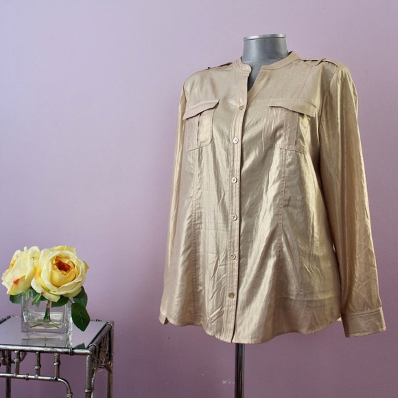 Chico's Tops - Chico's Long-Sleeve Soft Metallic Gold, 1, A4